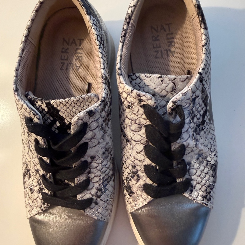 Naturalizer Women’s Snake-Print Sneakers with Black Laces and Metallic Gray Toe